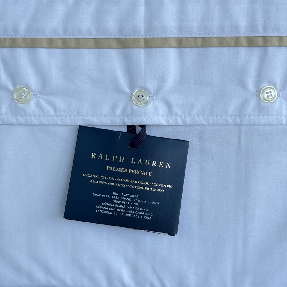 Ralph Lauren Palmer Percale King Flat Sheet Organic Cotton 464TC White NWT - Picture 2 of 8